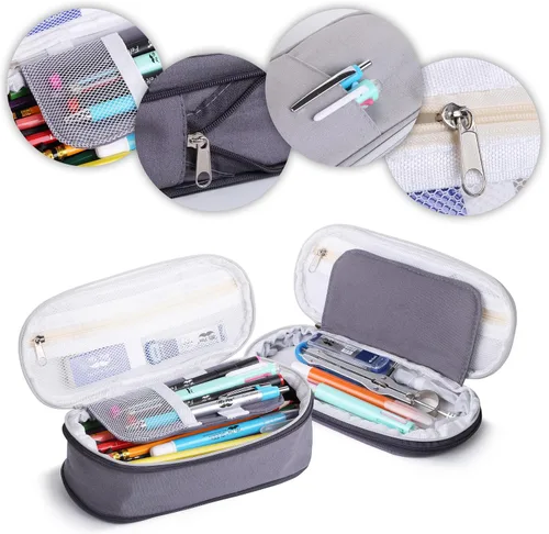 Miniatura 6 de Mr. Pen - Estuche para lápices grande, bolsa de tela grande, gris, bolsa para bolígrafos, suministros escolares, estuche para lápices lindo