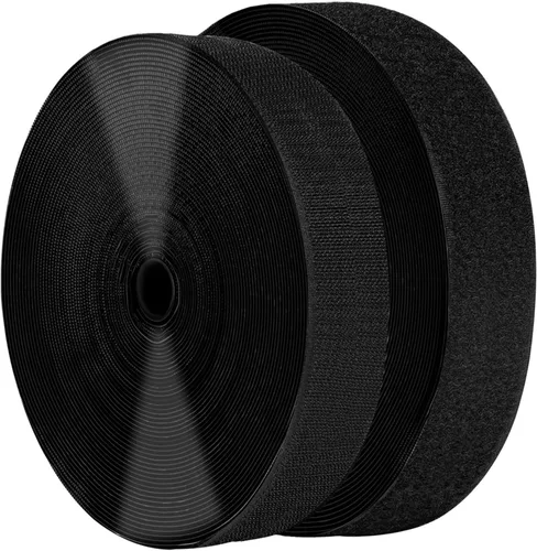 Cinta de velcro (gancho y bucle) autoadhesiva negra de 2 pulgadas x 30 pies con respaldo adhesivo, rollo de sujeción, tiras de nailon autoadhesivas