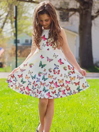 Miniatura 3 de Vestidos de verano para niñas, sin mangas, con bolsillo, vestido de sirena de mariposa, vestido casual de verano para niñas de 3 a 12 años