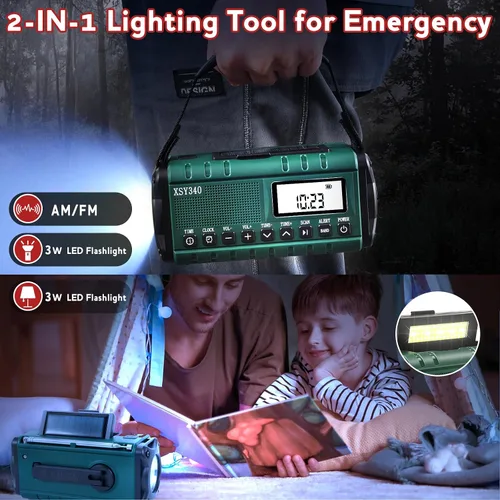Miniatura 3 de Radio de emergencia NOAA de alerta meteorológica con energía solar y manivela de mano USB-C carga portátil radio AM/FM 3W, lámpara de lectura