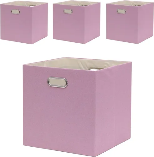 Miniatura 13 de Contenedores de Almacenamiento Cúbicos 13×13 Lino Caja Plegable con Asas, Conjunto de Cesta de Organización Plegable de 4 Gran Capacidad para Beige