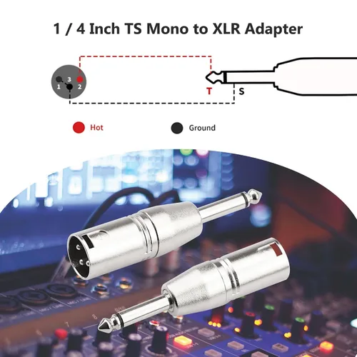 Miniatura 3 de Adaptador TS mono a XLR de 1/4 de pulgada, conector de audio desequilibrado macho XLR a 0.250 in de cuarto de pulgada compatible con estéreo