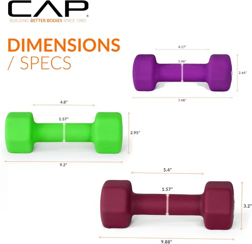 Miniatura 6 de CAP Barbell Juego de mancuernas de neopreno de 100 libras con serie de colores de estante pares de 5, 8, 10, 12 y 15 libras