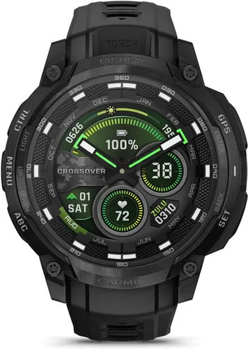 Miniatura 9 de PlayBetter Garmin Instinct Crossover AMOLED Tactical (negro) Caja de regalo de reloj inteligente GPS para exteriores, pantalla analógica
