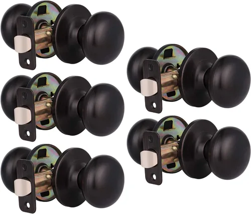 Miniatura 11 de KNOBWELL Paquete de 8 pomos de puerta de privacidad para baño y dormitorio, pomo de puerta negro mate con cerradura, cerradura de manija de puerta