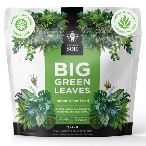 Big Green Leaves Alimento para Plantas de Interior - Fertilizante para Plantas de Casa - Minerales de Acción Rápida + Superalimento de Algas Marinas
