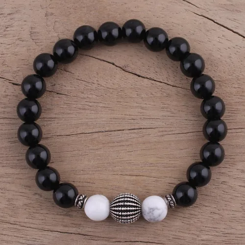 Miniatura 4 de NOVICA Pulsera de cuentas de plata esterlina 925 de ónix con múltiples gemas, 6.25 pulgadas 'Dark Berries', Plata Esterlina, ónix