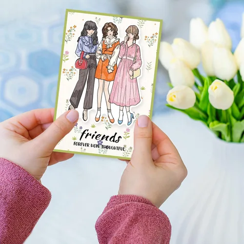 Miniatura 7 de INFUNLY Sellos y Troqueles de Mejores Amigas para Hacer Tarjetas Sentimiento Sellos Transparentes DIY Troqueles de Metal Hermosas Amigas Sello