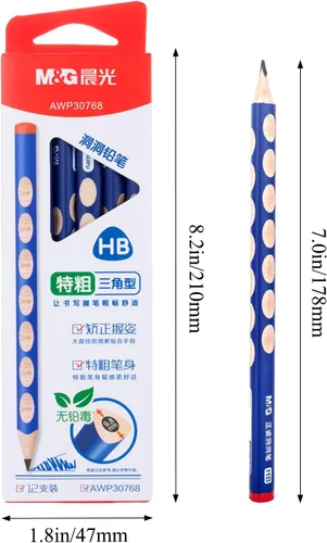 Miniatura 7 de M&G 12 piezas de lápices triangulares para niños, lápices HB con mango de corrección triangular, preafilados, lápices de grafito con madera
