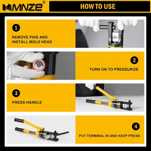 Miniatura 4 de Alicates de crimpado hidráulico de 12 toneladas de 6 AWG a 500 MCM Kit de herramientas de prensado hidráulico de mano con terminal de cable