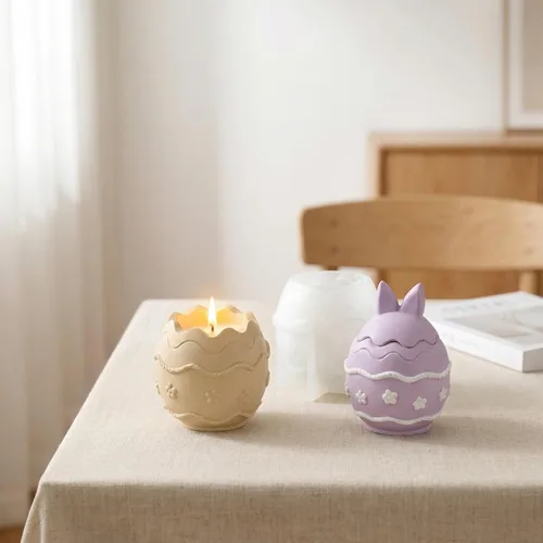 Miniatura 2 de Molde de silicona para tarro de vela de huevo de conejo de Pascua, molde de resina de huevo de conejo 3D para velas, taza de almacenamiento
