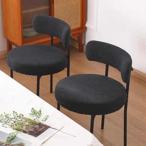 Miniatura 6 de Juego de 2 sillas de comedor negras, sillas de comedor modernas de mediados de siglo, respaldo curvado, sillas de comedor tapizadas redondas
