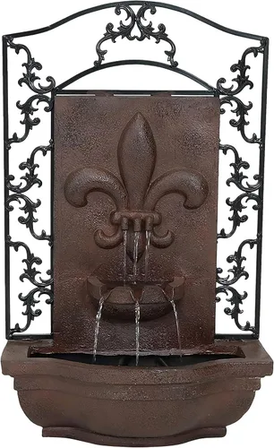 Miniatura 11 de Sunnydaze French Lily - Fuente de agua de pared Polystone de 33 pulgadas para exteriores, bomba sumergible eléctrica, acabado de piedra florentina