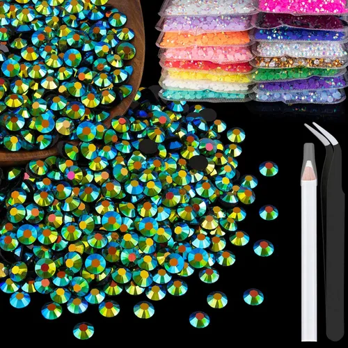 Miniatura 15 de 5000 piezas de diamantes de imitación de resina de 0.118 pulgadas a granel, color verde oscuro AB con parte trasera plana, diamantes de imitación