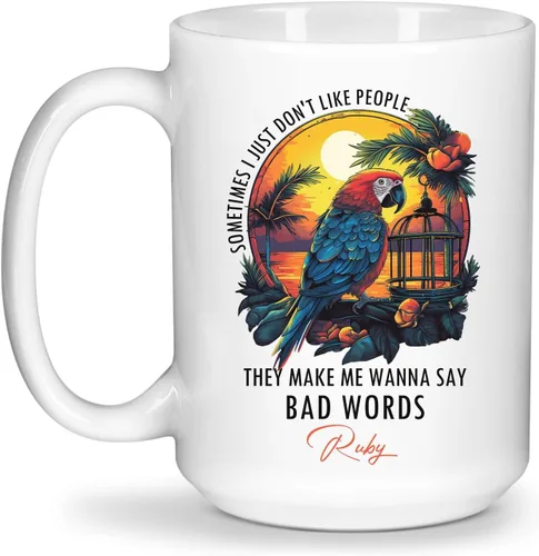 Miniatura 13 de Tazas de café blancas coloridas personalizadas de loro de 11 oz 15 onzas regalo para los amantes de los loros, regalos de taza de viaje de loro