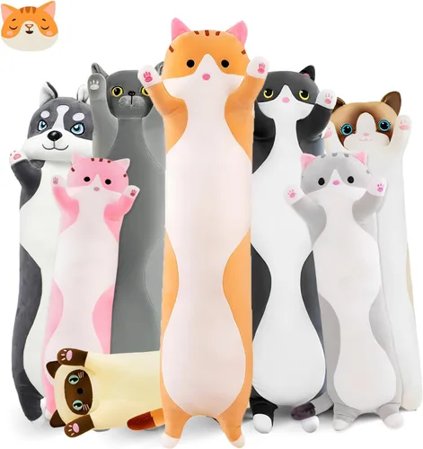 Miniatura 9 de Almohada larga de felpa de gato, 19.6 pulgadas - Adorable peluche de gato negro - Animales de peluche suaves - Almohada tipo cuerpo de gatito