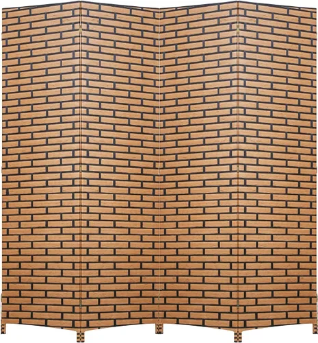 Divisor de habitación Pantalla de madera de 4 paneles de malla de madera, diseño tejido de malla de madera, divisor de pantalla de habitación
