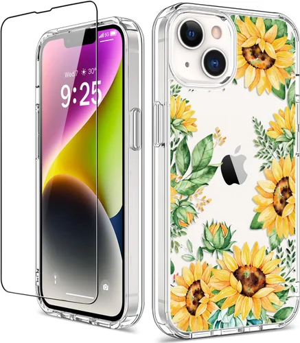 Miniatura 43 de Funda para iPhone 14 Pro con protector de pantalla, 6.1 pulgadas, transparente de cuerpo completo, a prueba de golpes, diseño floral, para niñas