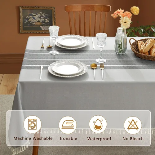 Miniatura 3 de Cosmine Mantel rectangular, mantel de poliéster de granja, mantel impreso lavable con borla, mantel decorativo oblonga para cocina, vacaciones