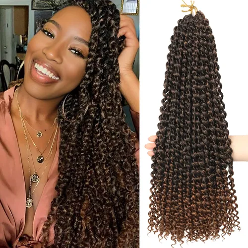 Miniatura 57 de Cabello Passion Twist de 30 pulgadas, cabello rubio de ondas de agua con ganchillo para mujeres, cabello rubio Passion Twist de ganchillo largo 27#
