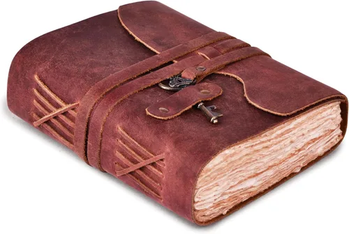 Miniatura 17 de Diario de cuero LEATHER VILLAGE – 200 páginas de papel antiguo con bordes recortados hecho a mano – Diario encuadernado en cuero para mujeres