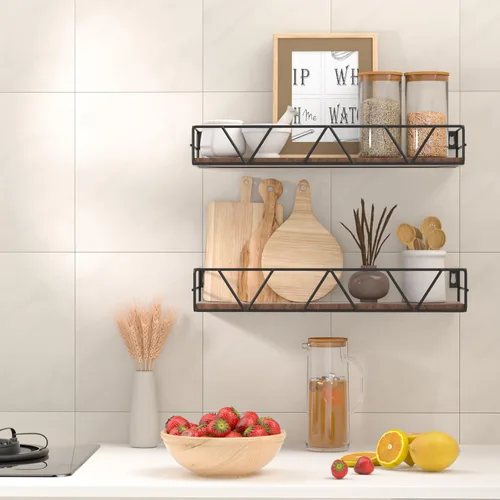Miniatura 4 de Amaoot Juego de 3 estantes flotantes, estante de pared de madera para el hogar, estante de granja para dormitorio, estante flotante montado