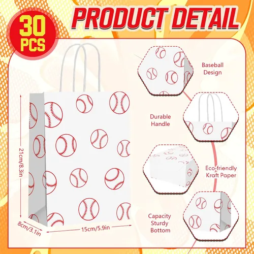 Miniatura 2 de Leinuosen 30 bolsas de fiesta de béisbol, regalo de regalo, bolsas de dulces con asa para deportes temáticos suministros de fiesta de cumpleaños