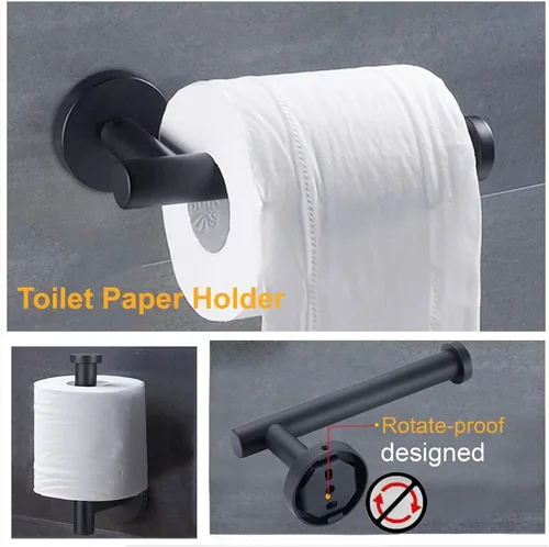 Miniatura 2 de Nolimas Juego de 5 piezas de accesorios de baño negro mate incluido barra de toalla de mano de 16 pulgadas de largo, soporte de papel higiénico, 3