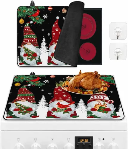 Miniatura 2 de Cubierta de estufa para estufa eléctrica, diseño de Navidad, invierno, fondo rojo nieve, cubierta superior de estufa para parte superior de vidrio