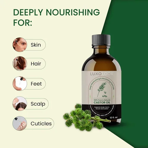 Miniatura 9 de Aceite de ricino puro (10 onzas), aceite de ricino 100% prensado en frío para el crecimiento del cabello, piel, cejas, pestañas de ojos, uñas