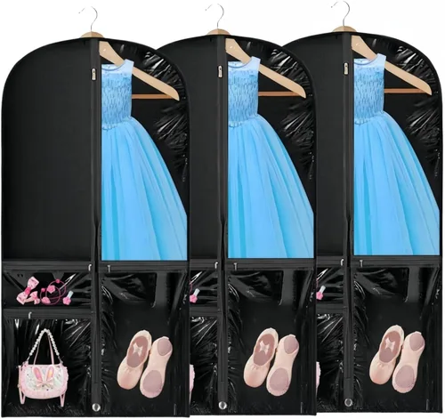 Miniatura 8 de Bolsa de ropa transparente para disfraz de baile, bolsa de ropa de 39 pulgadas para competiciones de baile, funda de ropa colgante para niños