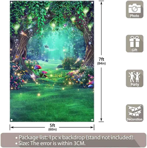 Miniatura 3 de Telón de fondo de tela de bosque encantado de 5 x 7 pies, cuento de hadas, país de las maravillas, hongos, mariposas, fondo de fotografía