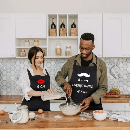 Miniatura 7 de Rosoz Funny Couple Aprons - Gift Ideas For Her Him - Kitchen Cooking Set - Birthday, Wedding, Anniversary, Bridal Shower