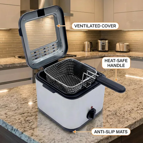 Miniatura 2 de Freidora Profesional para el Hogar con Ventana de Visualización - 2.6Qt de Acero Inoxidable, Potencia de 1000W, Temperatura Ajustable y Cesta