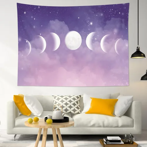 HVEST Tapiz de fase lunar para colgar en la pared, cielo morado con nubes, estrellas, decoración de pared celestial, paisaje natural, decoración