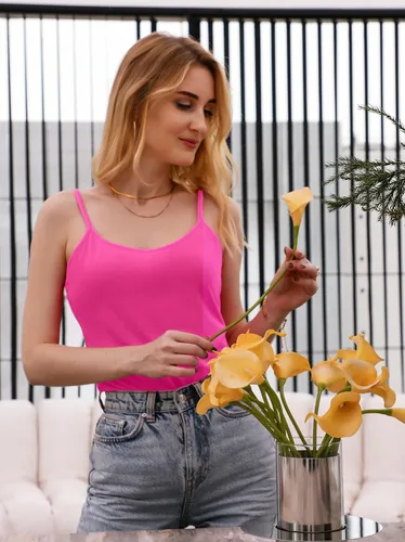 Miniatura 106 de Camisa Attraco de algodón, con tirantes estilo espagueti, con brasier incorporado, 2 paquetes, para mujer