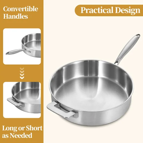 Miniatura 6 de LOLYKITCH Sartenes de acero inoxidable de tres capas de 8.5 a 10 pulgadas y sartén para saltear de 12 pulgadas con tapa, juego de utensilios
