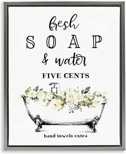 Miniatura 20 de Stupell Industries Jabón fresco y agua bañera baño diseño enmarcado flotante lienzo pared diseño de arte de pared por letras y forrado 4-Flotador