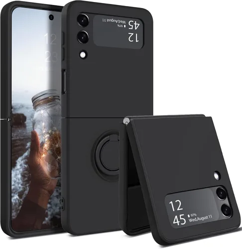 GaoBao Funda protectora para Samsung Galaxy Z Flip 3 5G, Galaxy Z Flip 3 5G de 6.7 pulgadas, silicona líquida de gel suave, a prueba de golpes, Negro
