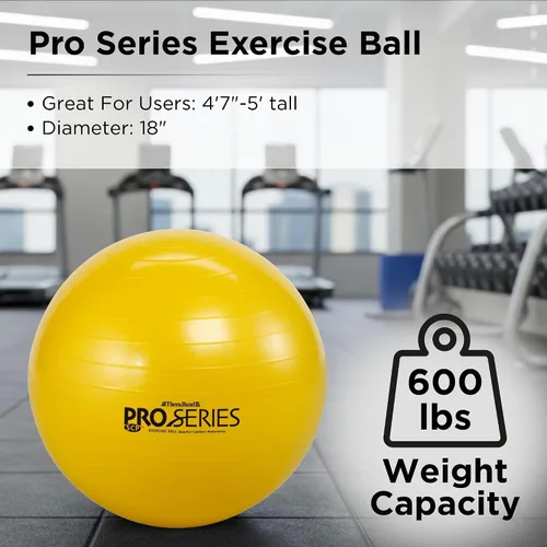 Miniatura 2 de THERABAND Pro Series Pelota de Ejercicio, Entrenador de Estabilidad Amarillo de 18 pulgadas para Usuarios de 4'7"–5', Pelota Anti-Explosión de Yoga