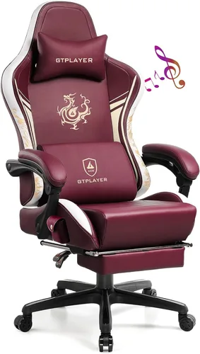 Miniatura 10 de GTPLAYER Silla de juegos con altavoces Bluetooth y reposapiés, silla de videojuegos de la serie Dragon, resistente, ergonómica, silla de oficina Azul