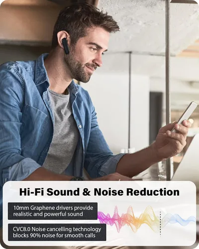 Miniatura 7 de ADADPU Auricular Bluetooth - V5.0 Auricular inalámbrico manos libres con micrófono dual incorporado y cancelación de ruido, 10 días de espera y 16