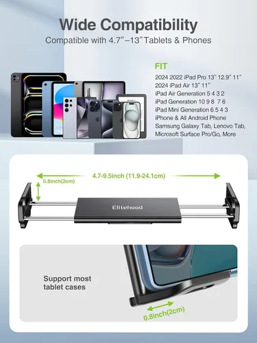 Miniatura 2 de elitehood Soporte de trípode de metal para iPad y soporte ajustable de 72 pulgadas con cuello de cisne para tableta, soporte de piso de aluminio