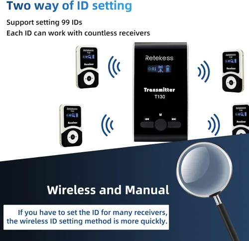 Miniatura 4 de Retekess Sistema de auriculares T130 para guía turístico, dispositivo susurrador, estilo clásico, fácil de usar, micrófono de guía turístico