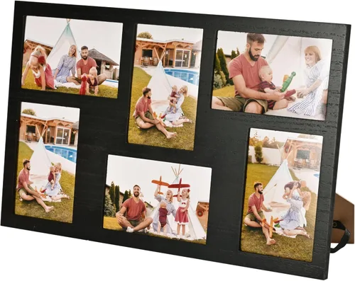 Miniatura 5 de Marco de fotos familiares de collage de 4 x 6 pulgadas, marco de fotos de collage de 6 aberturas para pared para soporte de mesa, juego de marcos