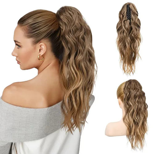 Miniatura 14 de FLUFYMOOZ Extensión de cola de caballo, extensión de cola de caballo con clip de garra de 18 pulgadas, extensiones de cabello ondulado y rizado