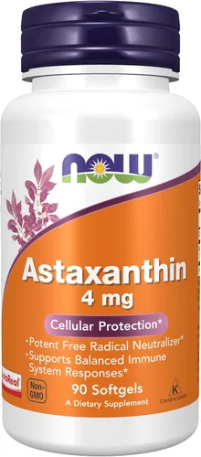 NOW Suplementos, Astaxantina 4 mg derivada de microalgas Haematococcus Pluvialis sin OMG y tiene luteína, cantaxantina y betacaroteno de origen