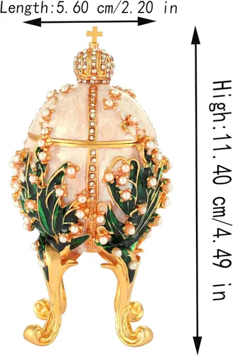 Miniatura 2 de Faberge - Cajas de joyería para baratijas, adornos con bisagras, colección de artesanía antigua, regalo de lujo para decoración del hogar 003Blanco