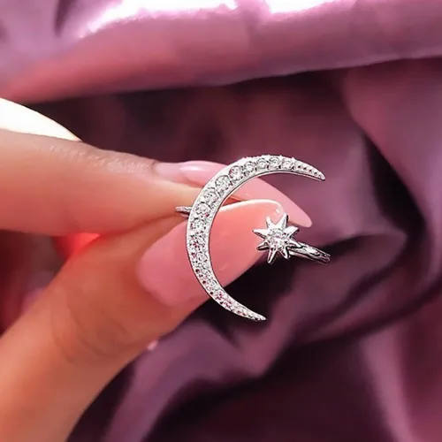 Miniatura 4 de DJRH Anillo de escuadrón to My Badass - Anillo de estrella de sol y luna, anillo de estrella de media luna para mujer