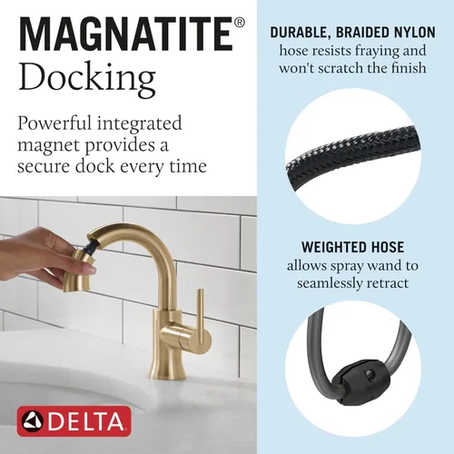 Miniatura 4 de Delta Faucet Trinsic - Grifo de baño extraíble, grifo de baño de un solo orificio dorado con desplegable, grifo de lavabo de baño, acoplamiento